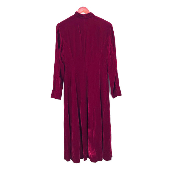 Vintage Tristan & Iseut Red Velvet Button Down Midi Dress - Picture 4 of 7